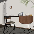 Vintage Desk Makeup Table Single Chair Office Chair Middle Ancient Log Style 3d model