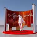 Group Photo Check In Spot With Red Background Chinese Characters Decorative Structure And Person