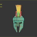 Ancient Greek Warrior Helmet with Red Plume and Gold Green Decorative Details