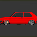 Red Classic Hatchback Car With Black Windows And Silver Wheels On Reflective Surface 3d model
