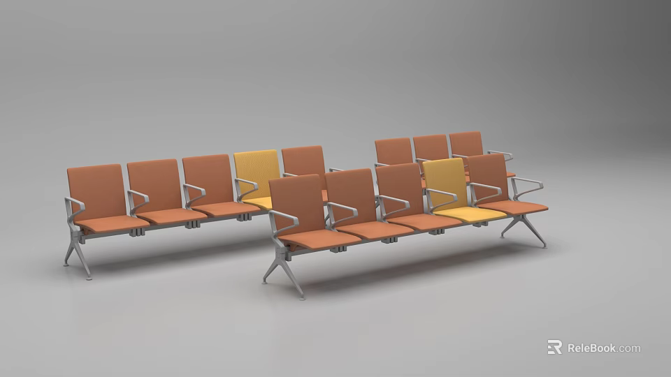 Orange And Yellow Public Chairs With Metal Frame In Waiting Area 3d model 