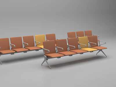 Orange And Yellow Public Chairs With Metal Frame In Waiting Area 3d model