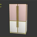 Modern Two Door Refrigerator Freezer With Pink Upper And White Lower Black Handles