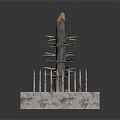Medieval Defensive Spiked Structures Including Wooden Metal Pillars And Stone Base