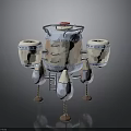 Vintage Metallic Spacecraft With Cylindrical Body Ladder Dual Circular Modules And Support Legs