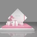 Elegant Gift Box Display With Pink Bow And White Present Boxes On Pedestal Platform 3d model