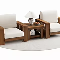 Two Wooden Frame Single Sofas With White Cushion Coffee Table Lamp Fruit Bowl Round Carpet 3d model