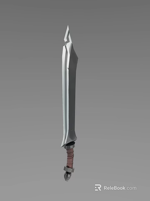Sharp Metal Sword With Long Blade And Brown Leather Handle 3d model 