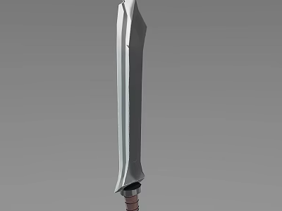 Sharp Metal Sword With Long Blade And Brown Leather Handle 3d model