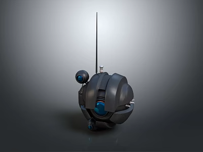 Futuristic Mechanical Robot Character With Spherical Body Antenna And Blue Sensors 3d model