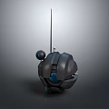 Futuristic Mechanical Robot Character With Spherical Body Antenna And Blue Sensors