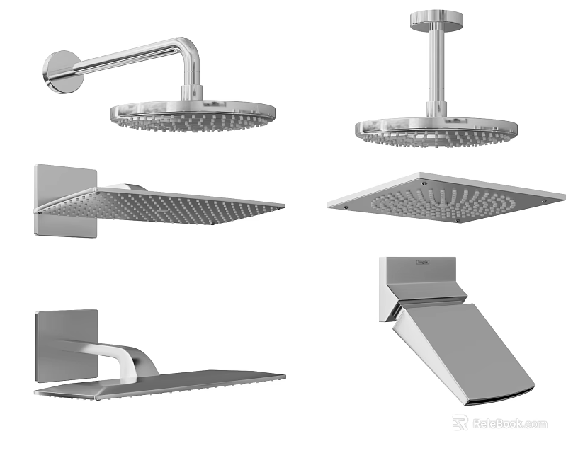 Modern Shower Heads With Various Designs Including Rainfall Wall Mounted and Ceiling Mounted Styles 3d model 