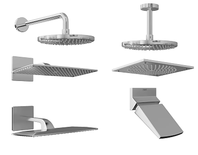 Modern Shower Heads With Various Designs Including Rainfall Wall Mounted and Ceiling Mounted Styles 3d model