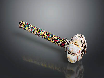 Handcrafted Weapon Hammer With Colorful Braided Handle And White Head 3d model