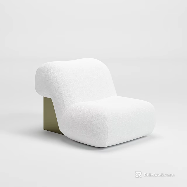 Plush White Lounge Chair with Gold Metal Base and Modern Minimalist Design 3d model 