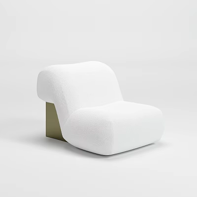 Plush White Lounge Chair with Gold Metal Base and Modern Minimalist Design 3d model