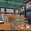 Chinese Traditional Specialty Store With Lanterns Carved Doors Shelves Full Of Goods Green Decor And Lights