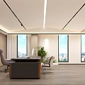 Modern Luxury Executive Office Interior With Large Marble Display Cabinet And Comfortable Ergonomic Furniture