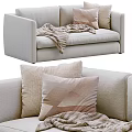 Cozy Modern Beige Sofa Interior With Decorative Pillows And Knitted Blanket