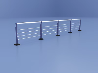 Modern Metal Railing Structure With Horizontal Bars And Support Posts 3d model