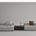 Light Gray Sectional Sofa With Brown Throw Pillows And Coffee Table Setup 3d model