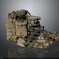 Ancient Stone Wall Ruins With Rough Texture And Mossy Patches