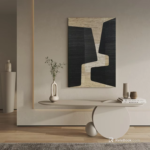 Modern Interior with Abstract Painting White Console Table Vase Greenery Books and Decor Objects 3d model