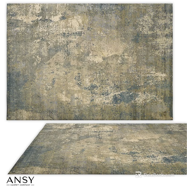 Vintage Distressed Square Rug With Neutral Tones Abstract Pattern And Soft Texture 3d model 
