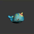 Cute Blue Whale Game Movie Character With Colorful Polka Dots And Star Decorated Unicorn Horn