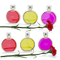 Elegant Perfume Cosmetics Colorful Bottles With Red Flowers And Refined Design