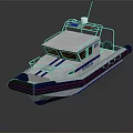 Modern Police Patrol Boat With White Hull Blue Stripes And Police Lights For Water Patrol