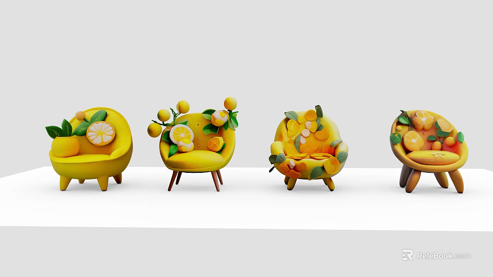 Creative Yellow Single Chair With Fruit Decorations And Unique Design Elements 3d model
