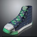 High Top Canvas Shoes With Blue Plaid Pattern Green Laces And White Toe Cap