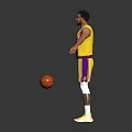 Basketball Player Wearing Lakers Number 5 Yellow Jersey Standing With Outstretched Arms And Basketball