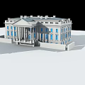 European Architecture Building With White Facade Blue Windows And Front Columns 3d model