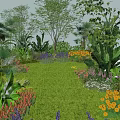 Floral Display in Lush Garden with Colorful Flowers Green Lawn and Trees