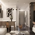 Modern Living Dining Room Interior Design With Sofa Dining Table Pendant Lights And Decorative Art