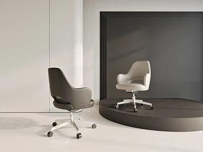Modern Minimalist Office Chairs Dark Gray And Light Gray With Wheels On Black Platform 3d model