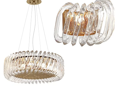 Elegant Modern Glass Pendant Lighting Combinations With Spiral And Circular Crystal Design For Home Interior 3d model