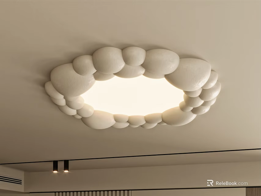 Modern Circular White Ceiling Light with Pebble Like Design and Soft Illumination 3d model 