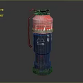 Red Blue Cylindrical Hand Grenade With Black Handle Safety Pin And Detailed Design
