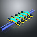 Mechanical Assembly With Blue Rails Yellow Bases And Black Components 3d model