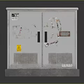 Industrial Computer Control Cabinet With Double Doors Warning Labels Ventilation Grilles And Base Stand 3d model