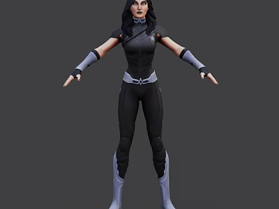 Game and Movie Female Character in Black Bodysuit With Gray Gloves Boots and Outstretched Arms 3d model