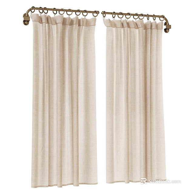 Soft Beige Linen Curtains with Classic Pleated Design for Home Windows 3d model 