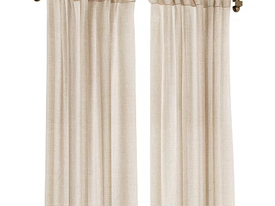 Soft Beige Linen Curtains with Classic Pleated Design for Home Windows 3d model
