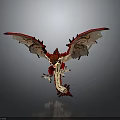 Mythical Red Dragon Character With Large Wings Spiked Body And Glowing Eyes Design