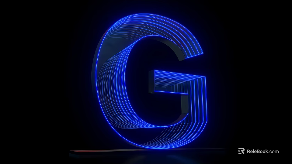 3D Blue Letter G Design With Glowing Lines On Black Background 3d model