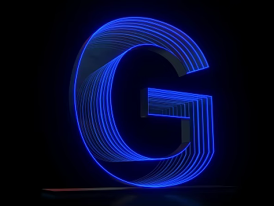 3D Blue Letter G Design With Glowing Lines On Black Background 3d model
