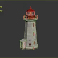 Decorative Lighthouse Furniture Model With Red Top White Structure And Small House